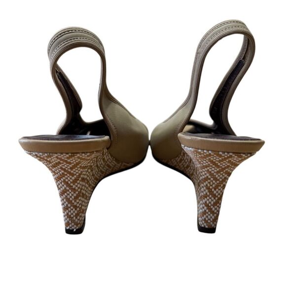 Donald J Pliner Tyna Sandal Wedge Textile Crossover Peep Toe Beige Women Size 7M - Picture 4 of 11